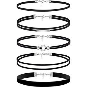 5PCS Black Choker Necklace for Women Black Velvet Choker Set Emo Chokers Gothic